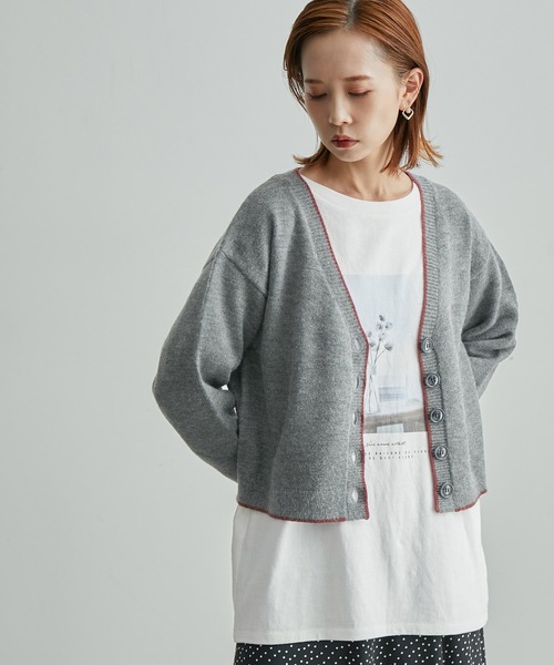 ROPE' PICNIC（ロペピクニック）の「【WEB限定】配色ショート丈カーディガン（カーディガン/ボレロ・レディース・ベージュ系その他/ダークグリーン/グレー・38）」の2枚目の写真