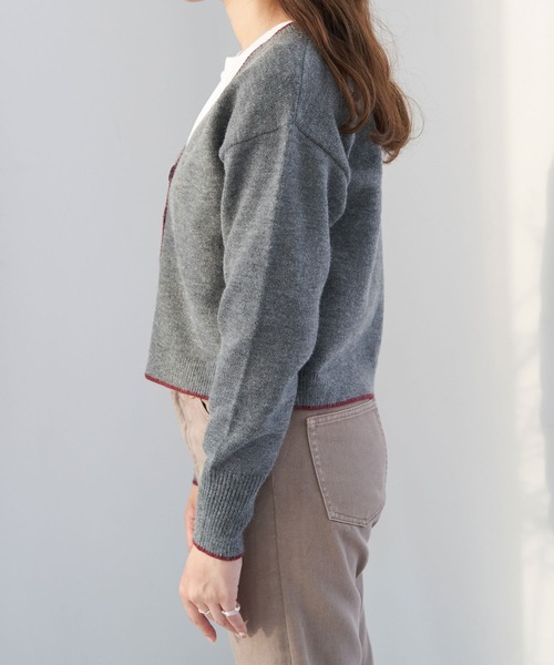 ROPE' PICNIC（ロペピクニック）の「【WEB限定】配色ショート丈カーディガン（カーディガン/ボレロ・レディース・ベージュ系その他/ダークグリーン/グレー・38）」の8枚目の写真