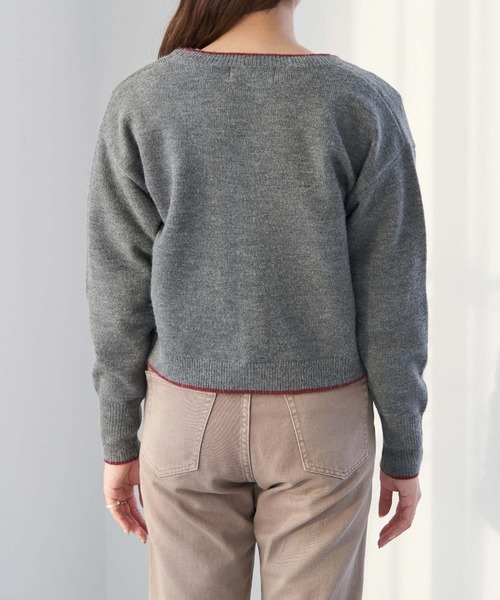 ROPE' PICNIC（ロペピクニック）の「【WEB限定】配色ショート丈カーディガン（カーディガン/ボレロ・レディース・ベージュ系その他/ダークグリーン/グレー・38）」の6枚目の写真