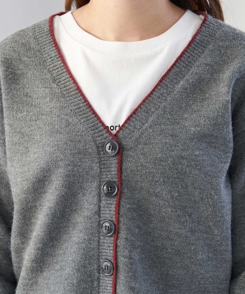 ROPE' PICNIC（ロペピクニック）の「【WEB限定】配色ショート丈カーディガン（カーディガン/ボレロ・レディース・ベージュ系その他/ダークグリーン/グレー・38）」の4枚目の写真