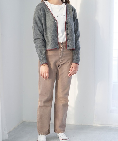 ROPE' PICNIC（ロペピクニック）の「【WEB限定】配色ショート丈カーディガン（カーディガン/ボレロ・レディース・ベージュ系その他/ダークグリーン/グレー・38）」の7枚目の写真