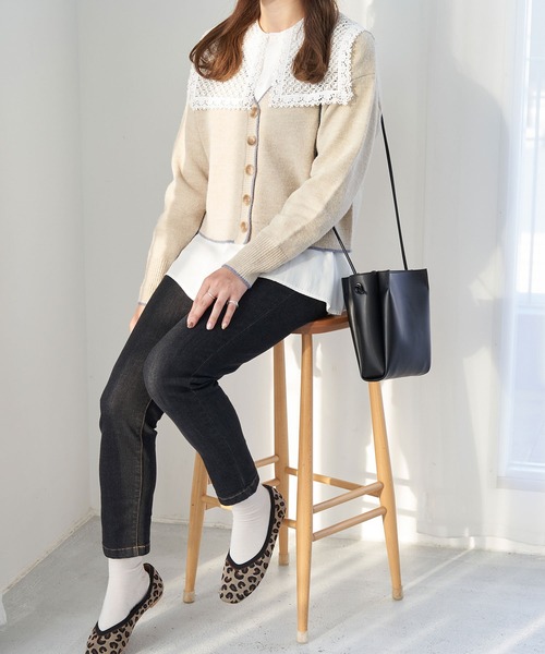 ROPE' PICNIC（ロペピクニック）の「【WEB限定】配色ショート丈カーディガン（カーディガン/ボレロ・レディース・ベージュ系その他/ダークグリーン/グレー・38）」の5枚目の写真