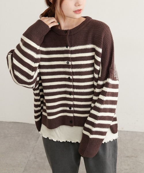 PUAL CE CIN(ピュアルセシン)の「パネルボーダーニットカーディガン(カーディガン/ボレロ・レディース・ブラウン/ブルー/アイボリー・FREE)」の22枚目の写真
