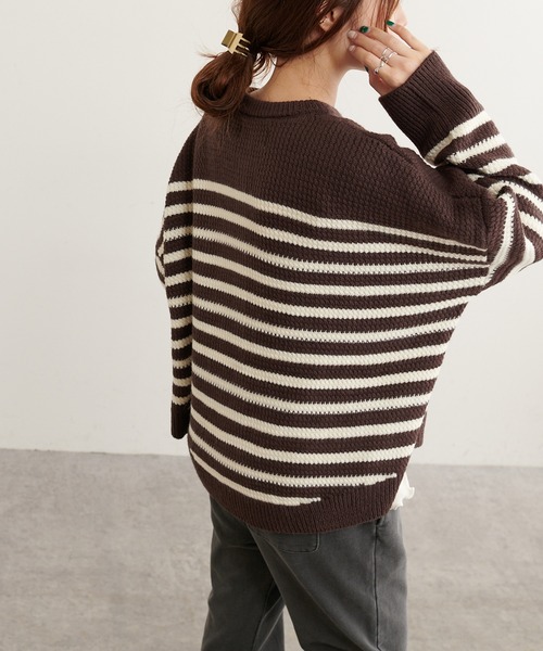 PUAL CE CIN(ピュアルセシン)の「パネルボーダーニットカーディガン(カーディガン/ボレロ・レディース・ブラウン/ブルー/アイボリー・FREE)」の9枚目の写真