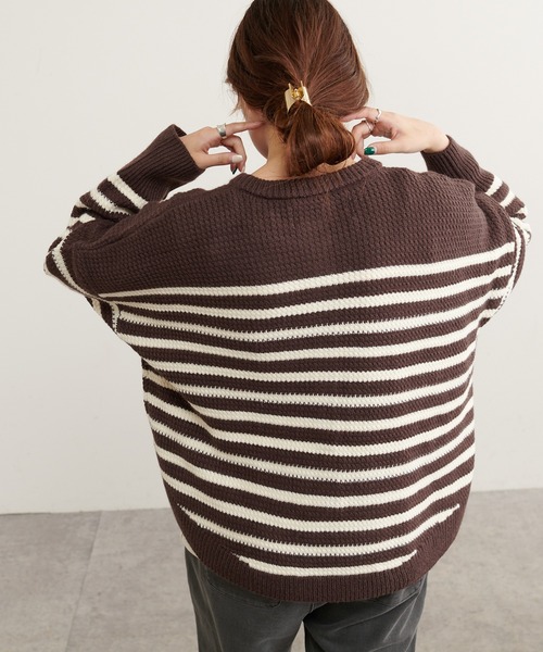 PUAL CE CIN(ピュアルセシン)の「パネルボーダーニットカーディガン(カーディガン/ボレロ・レディース・ブラウン/ブルー/アイボリー・FREE)」の13枚目の写真