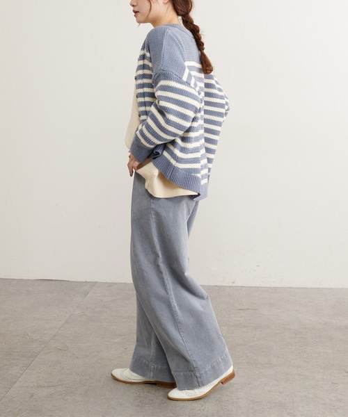 PUAL CE CIN(ピュアルセシン)の「パネルボーダーニットカーディガン(カーディガン/ボレロ・レディース・ブラウン/ブルー/アイボリー・FREE)」の5枚目の写真