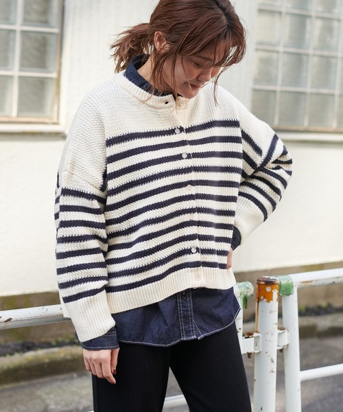 PUAL CE CIN(ピュアルセシン)の「パネルボーダーニットカーディガン(カーディガン/ボレロ・レディース・ブラウン/ブルー/アイボリー・FREE)」の19枚目の写真