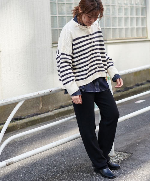 PUAL CE CIN(ピュアルセシン)の「パネルボーダーニットカーディガン(カーディガン/ボレロ・レディース・ブラウン/ブルー/アイボリー・FREE)」の4枚目の写真