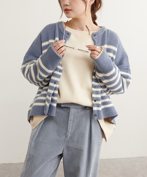 PUAL CE CIN(ピュアルセシン)の「パネルボーダーニットカーディガン(カーディガン/ボレロ・レディース・ブラウン/ブルー/アイボリー・FREE)」の11枚目の写真