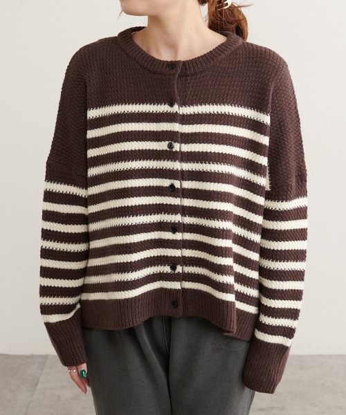 PUAL CE CIN(ピュアルセシン)の「パネルボーダーニットカーディガン(カーディガン/ボレロ・レディース・ブラウン/ブルー/アイボリー・FREE)」の21枚目の写真