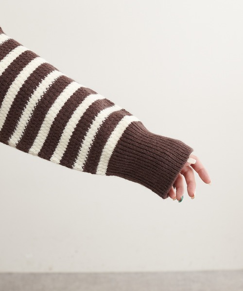 PUAL CE CIN(ピュアルセシン)の「パネルボーダーニットカーディガン(カーディガン/ボレロ・レディース・ブラウン/ブルー/アイボリー・FREE)」の10枚目の写真