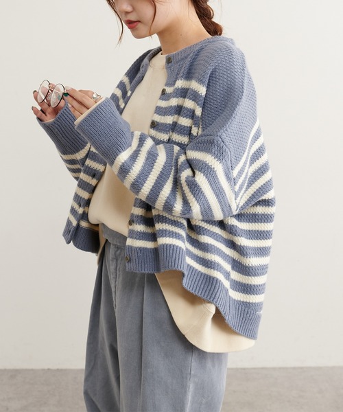 PUAL CE CIN(ピュアルセシン)の「パネルボーダーニットカーディガン(カーディガン/ボレロ・レディース・ブラウン/ブルー/アイボリー・FREE)」の20枚目の写真