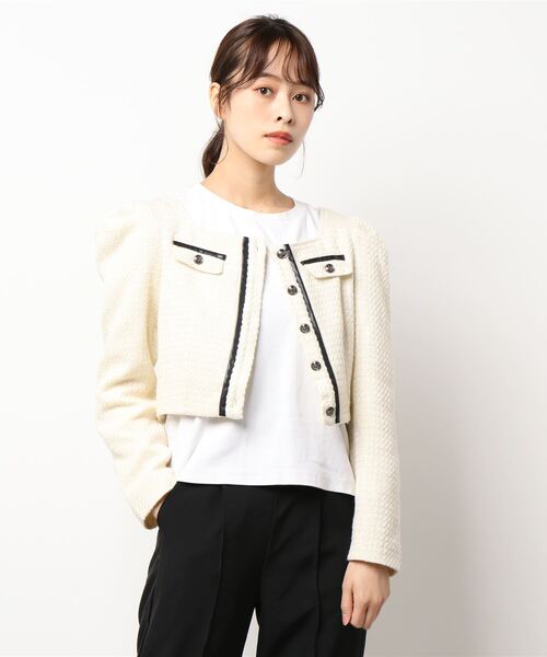 ANDGEEBEE（アンジービー）の「ツィードショートトップス（ノーカラージャケット・レディース・アイボリー/ブラック・MEDIUM）」の15枚目の写真