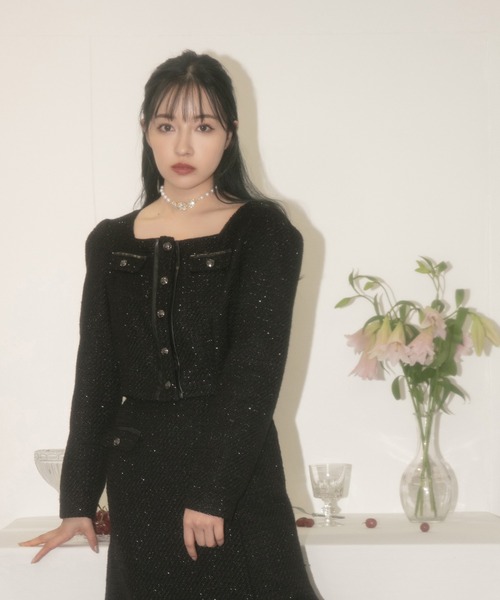 ANDGEEBEE（アンジービー）の「ツィードショートトップス（ノーカラージャケット・レディース・アイボリー/ブラック・MEDIUM）」の3枚目の写真