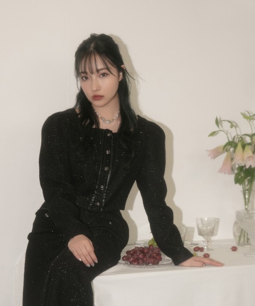 ANDGEEBEE（アンジービー）の「ツィードショートトップス（ノーカラージャケット・レディース・アイボリー/ブラック・MEDIUM）」の16枚目の写真