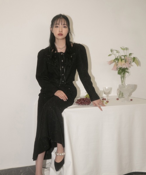 ANDGEEBEE（アンジービー）の「ツィードショートトップス（ノーカラージャケット・レディース・アイボリー/ブラック・MEDIUM）」の22枚目の写真