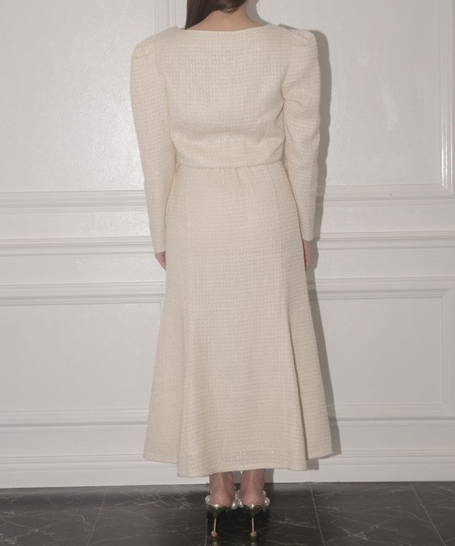 ANDGEEBEE（アンジービー）の「ツィードショートトップス（ノーカラージャケット・レディース・アイボリー/ブラック・MEDIUM）」の8枚目の写真