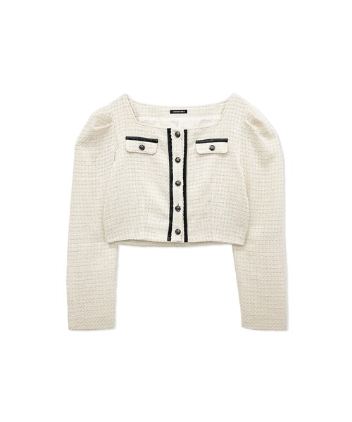 ANDGEEBEE（アンジービー）の「ツィードショートトップス（ノーカラージャケット・レディース・アイボリー/ブラック・MEDIUM）」の18枚目の写真