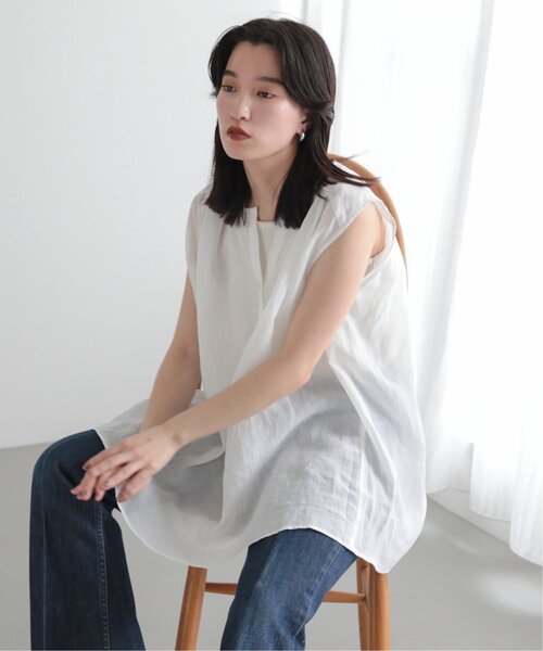 MJUKA.（ミューカ）の「AZUMADAKI DYEING RAMIE SLEEVELESS BLOUSE（シャツ/ブラウス・レディース・ホワイト/ブラック/パープル/サックスブルー・FREE）」の2枚目の写真