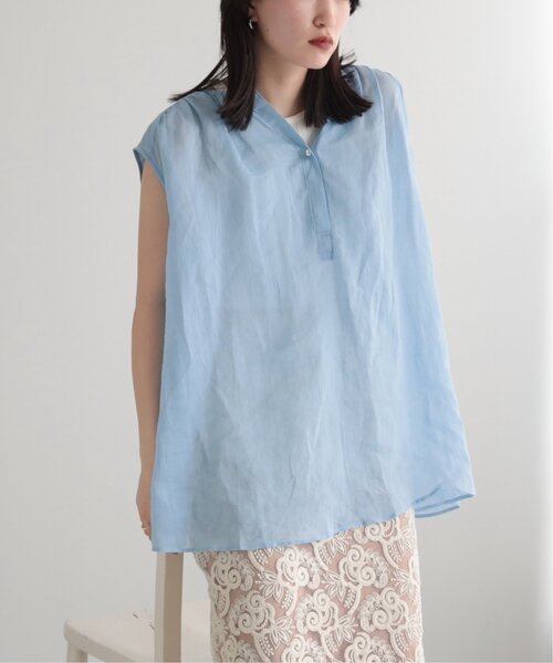 MJUKA.（ミューカ）の「AZUMADAKI DYEING RAMIE SLEEVELESS BLOUSE（シャツ/ブラウス・レディース・ホワイト/ブラック/パープル/サックスブルー・FREE）」の4枚目の写真
