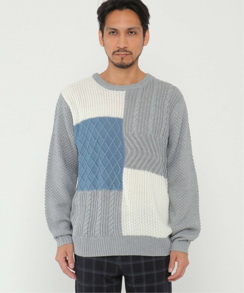 ikka ニットセーター XL ネイビーとグレーメンズ　42 ikka（イッカ）の「洗える／抗菌防臭抗菌畦クル－ネックニット