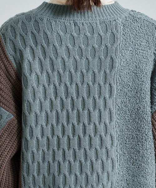 cepo（セポ）の「パッチワークケーブルニット（ニット/セーター・レディース・オフホワイト/サックスブルー・M）」の5枚目の写真