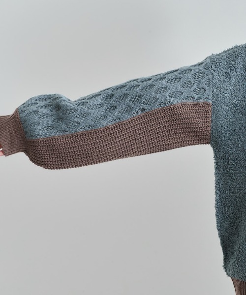 cepo（セポ）の「パッチワークケーブルニット（ニット/セーター・レディース・オフホワイト/サックスブルー・M）」の6枚目の写真