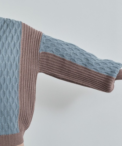 cepo（セポ）の「パッチワークケーブルニット（ニット/セーター・レディース・オフホワイト/サックスブルー・M）」の7枚目の写真