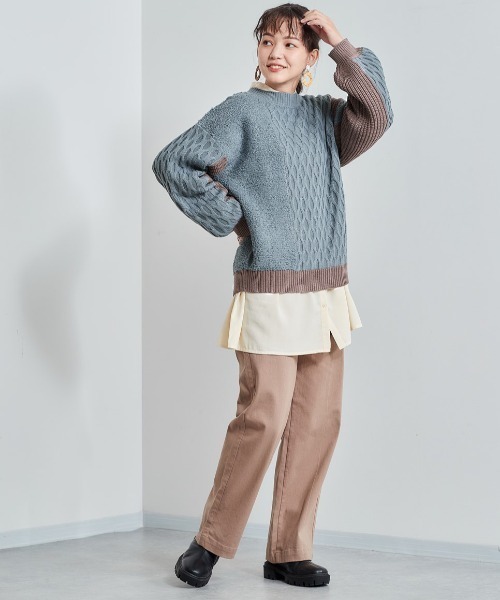 cepo（セポ）の「パッチワークケーブルニット（ニット/セーター・レディース・オフホワイト/サックスブルー・M）」の8枚目の写真