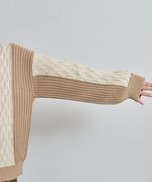 cepo（セポ）の「パッチワークケーブルニット（ニット/セーター・レディース・オフホワイト/サックスブルー・M）」の14枚目の写真