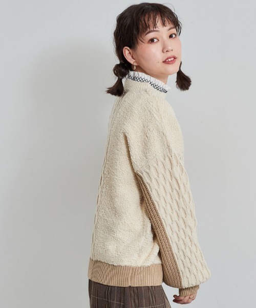 cepo（セポ）の「パッチワークケーブルニット（ニット/セーター・レディース・オフホワイト/サックスブルー・M）」の10枚目の写真