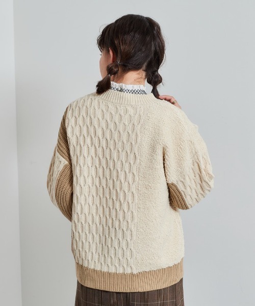 cepo（セポ）の「パッチワークケーブルニット（ニット/セーター・レディース・オフホワイト/サックスブルー・M）」の12枚目の写真