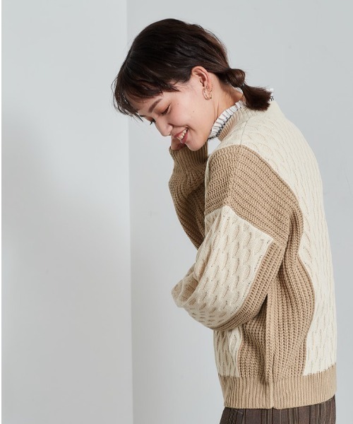 cepo（セポ）の「パッチワークケーブルニット（ニット/セーター・レディース・オフホワイト/サックスブルー・M）」の11枚目の写真