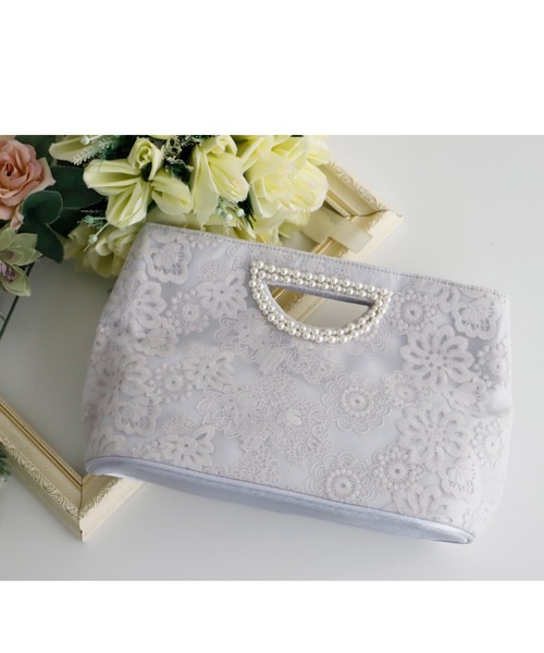 Cupid Heart（キューピッドハート）の「【Cupid Heart】結婚式バッグ　くり手ハンドルレースクラッチバッグ（クラッチバッグ・レディース・ベージュ/グレー・MEDIUM）」の9枚目の写真