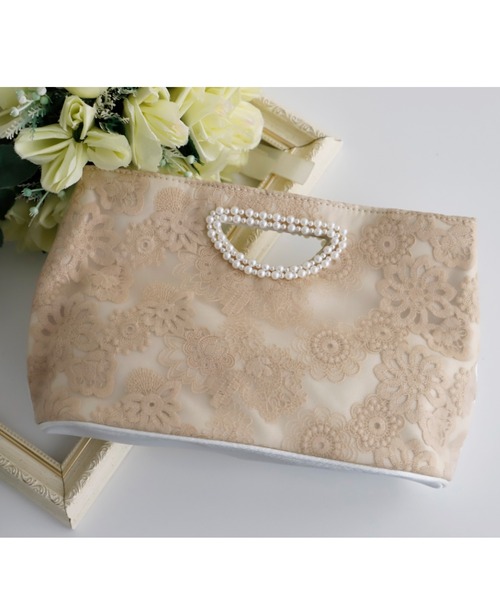 Cupid Heart（キューピッドハート）の「【Cupid Heart】結婚式バッグ　くり手ハンドルレースクラッチバッグ（クラッチバッグ・レディース・ベージュ/グレー・MEDIUM）」の4枚目の写真