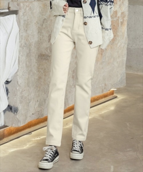 DAY CLOSET（デイ クローゼット）の「レディース 裏起毛ハイウエストストレッチデニムパンツ（デニムパンツ・レディース・ブラウン/アイボリー・S/M/L/2XL/XL/4XL/3XL）」の3枚目の写真