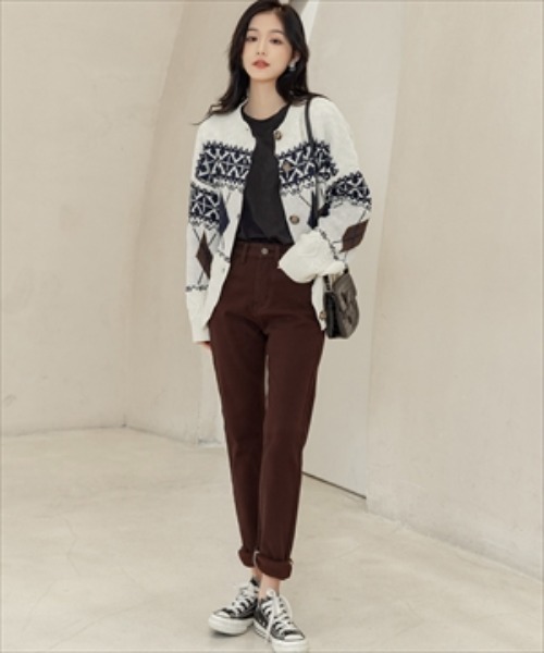 DAY CLOSET（デイ クローゼット）の「レディース 裏起毛ハイウエストストレッチデニムパンツ（デニムパンツ・レディース・ブラウン/アイボリー・S/M/L/2XL/XL/4XL/3XL）」の15枚目の写真