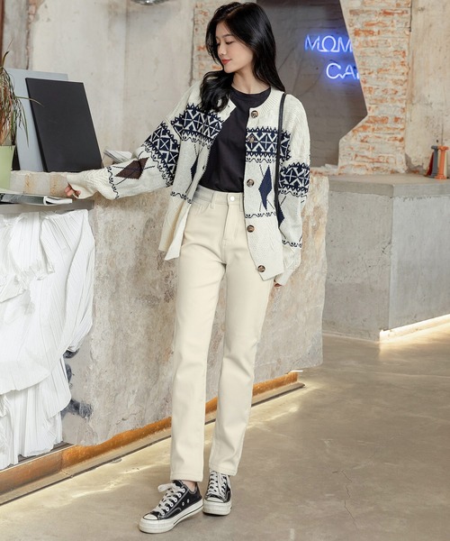 DAY CLOSET（デイ クローゼット）の「レディース 裏起毛ハイウエストストレッチデニムパンツ（デニムパンツ・レディース・ブラウン/アイボリー・S/M/L/2XL/XL/4XL/3XL）」の19枚目の写真