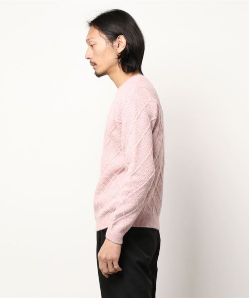AZUL by moussy(アズールバイマウジー)の「DIAGONAL LATTICE KNIT/ダイアゴナルラティスニット(ニット/セーター・メンズ・ライトピンク/ホワイト/ブラック・LARGE/SMALL/MEDIUM)」の5枚目の写真