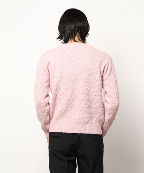 AZUL by moussy(アズールバイマウジー)の「DIAGONAL LATTICE KNIT/ダイアゴナルラティスニット(ニット/セーター・メンズ・ライトピンク/ホワイト/ブラック・LARGE/SMALL/MEDIUM)」の4枚目の写真