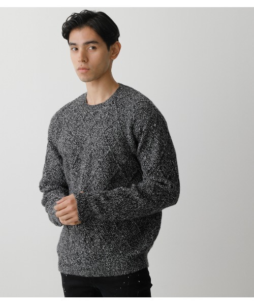 AZUL by moussy(アズールバイマウジー)の「DIAGONAL LATTICE KNIT/ダイアゴナルラティスニット(ニット/セーター・メンズ・ライトピンク/ホワイト/ブラック・LARGE/SMALL/MEDIUM)」の2枚目の写真