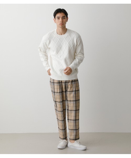 AZUL by moussy(アズールバイマウジー)の「DIAGONAL LATTICE KNIT/ダイアゴナルラティスニット(ニット/セーター・メンズ・ライトピンク/ホワイト/ブラック・LARGE/SMALL/MEDIUM)」の8枚目の写真