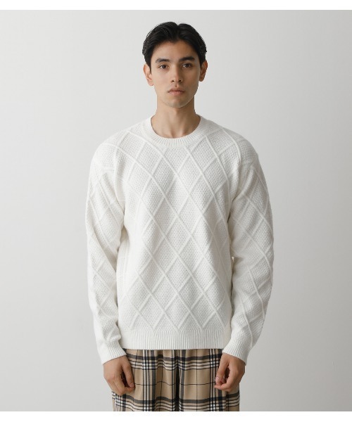 AZUL by moussy(アズールバイマウジー)の「DIAGONAL LATTICE KNIT/ダイアゴナルラティスニット(ニット/セーター・メンズ・ライトピンク/ホワイト/ブラック・LARGE/SMALL/MEDIUM)」の9枚目の写真