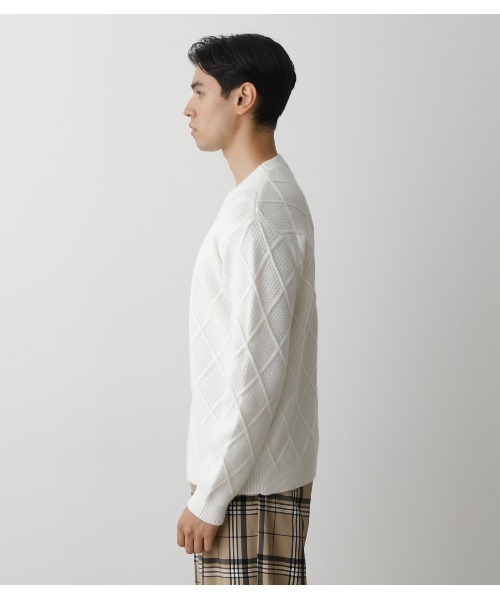 AZUL by moussy(アズールバイマウジー)の「DIAGONAL LATTICE KNIT/ダイアゴナルラティスニット(ニット/セーター・メンズ・ライトピンク/ホワイト/ブラック・LARGE/SMALL/MEDIUM)」の10枚目の写真