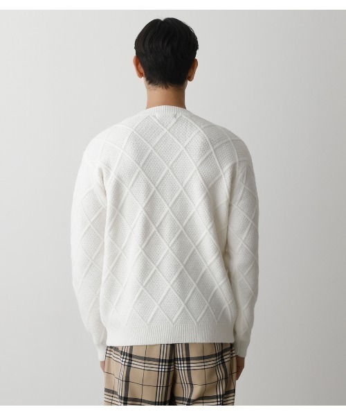 AZUL by moussy(アズールバイマウジー)の「DIAGONAL LATTICE KNIT/ダイアゴナルラティスニット(ニット/セーター・メンズ・ライトピンク/ホワイト/ブラック・LARGE/SMALL/MEDIUM)」の11枚目の写真