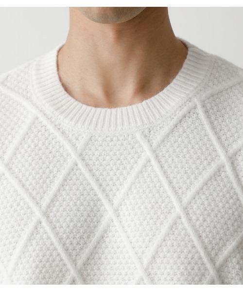 AZUL by moussy(アズールバイマウジー)の「DIAGONAL LATTICE KNIT/ダイアゴナルラティスニット(ニット/セーター・メンズ・ライトピンク/ホワイト/ブラック・LARGE/SMALL/MEDIUM)」の12枚目の写真