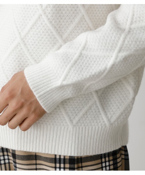 AZUL by moussy(アズールバイマウジー)の「DIAGONAL LATTICE KNIT/ダイアゴナルラティスニット(ニット/セーター・メンズ・ライトピンク/ホワイト/ブラック・LARGE/SMALL/MEDIUM)」の13枚目の写真