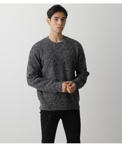 AZUL by moussy(アズールバイマウジー)の「DIAGONAL LATTICE KNIT/ダイアゴナルラティスニット(ニット/セーター・メンズ・ライトピンク/ホワイト/ブラック・LARGE/SMALL/MEDIUM)」の15枚目の写真