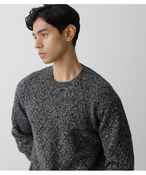 AZUL by moussy(アズールバイマウジー)の「DIAGONAL LATTICE KNIT/ダイアゴナルラティスニット(ニット/セーター・メンズ・ライトピンク/ホワイト/ブラック・LARGE/SMALL/MEDIUM)」の16枚目の写真
