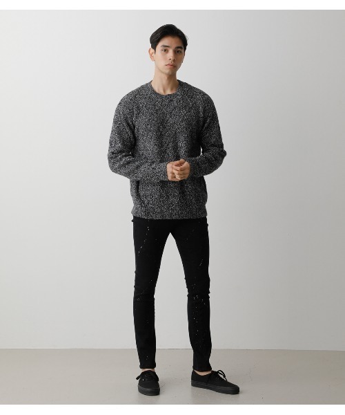 AZUL by moussy(アズールバイマウジー)の「DIAGONAL LATTICE KNIT/ダイアゴナルラティスニット(ニット/セーター・メンズ・ライトピンク/ホワイト/ブラック・LARGE/SMALL/MEDIUM)」の17枚目の写真
